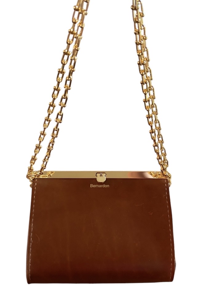 Brown Leather with metal frame purse